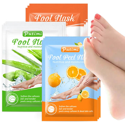 PUTIMI 6packs Exfoliating Foot Mask Feet Peeling Mask Spa Socks Smooth Dead Skin Remover Moisturizing Whitening Foot Mask