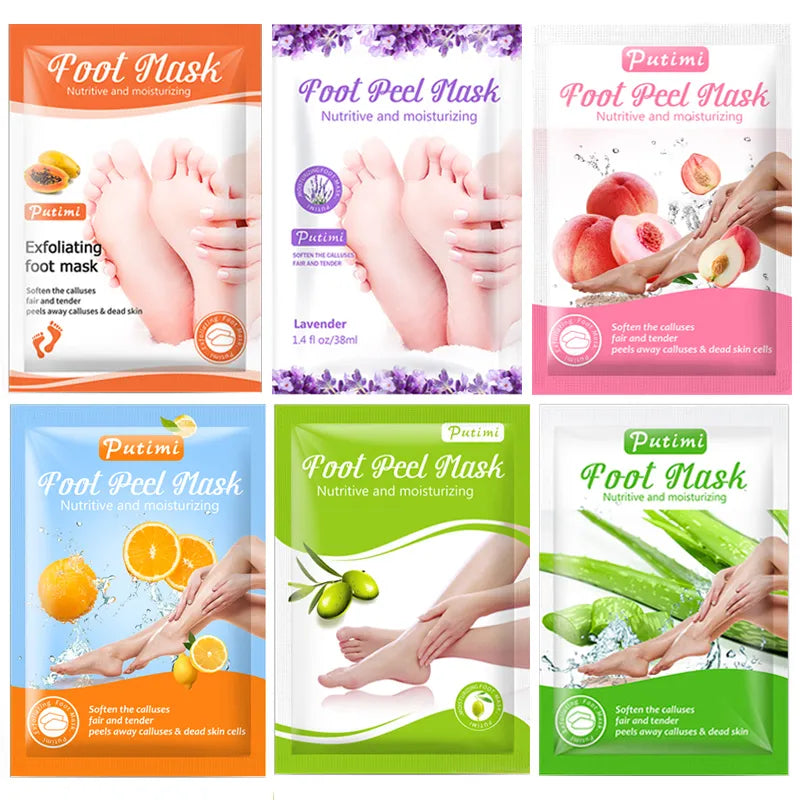 PUTIMI 6packs Exfoliating Foot Mask Feet Peeling Mask Spa Socks Smooth Dead Skin Remover Moisturizing Whitening Foot Mask