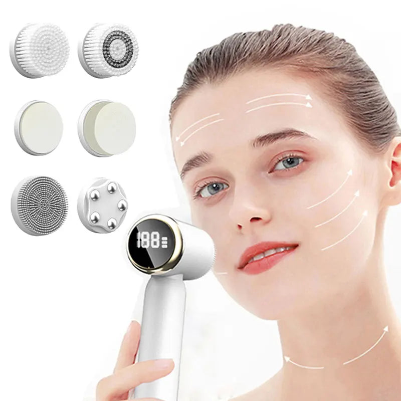 6 In 1 Ultrasonic Electric Face Cleansing Brush Compress Therapy