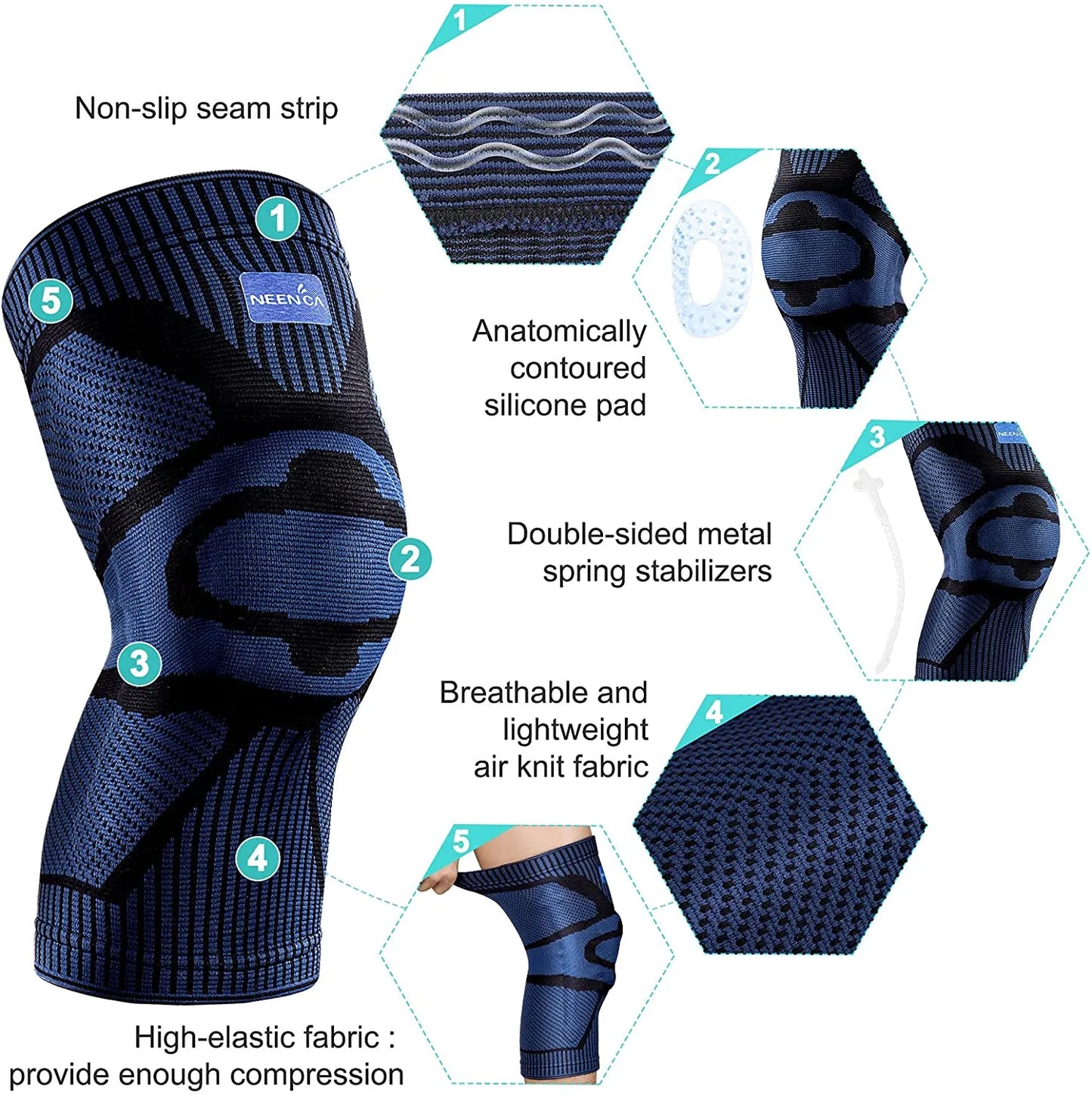 NEENCA Knee Brace - Patella Gel Compression Sleeve for Knee Pain and Recovery