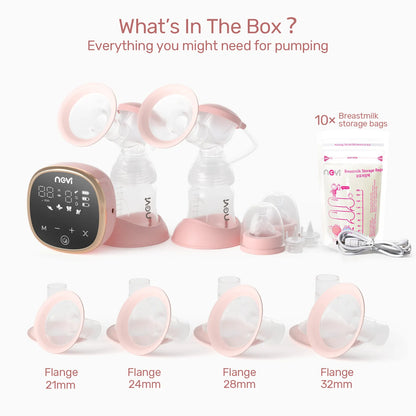 Double Electric Breast Pump - 4 Modes, 9 Levels, 4 Sizes, 10 Storage Bags