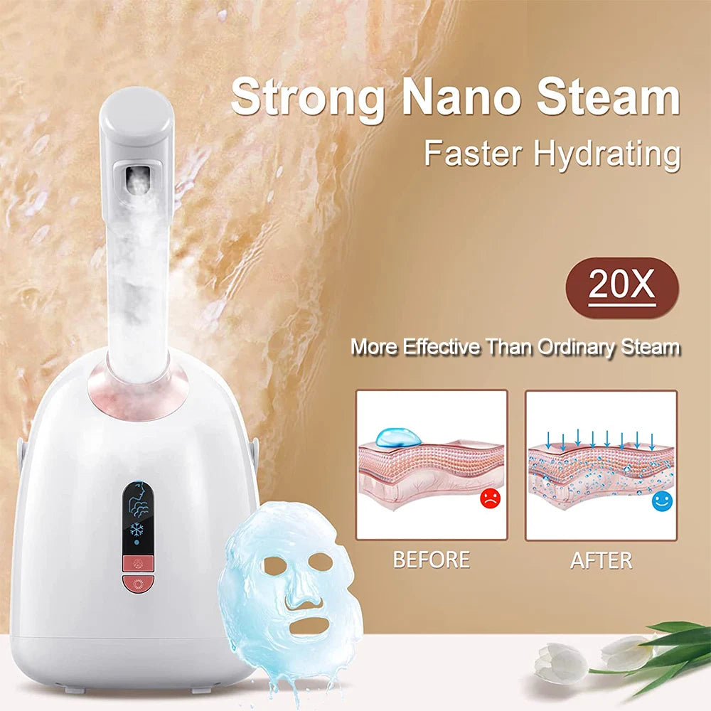 SPA Facial Steamer: Hot/Cool, Moisturizing Nano Mist, Anti-aging Sauna