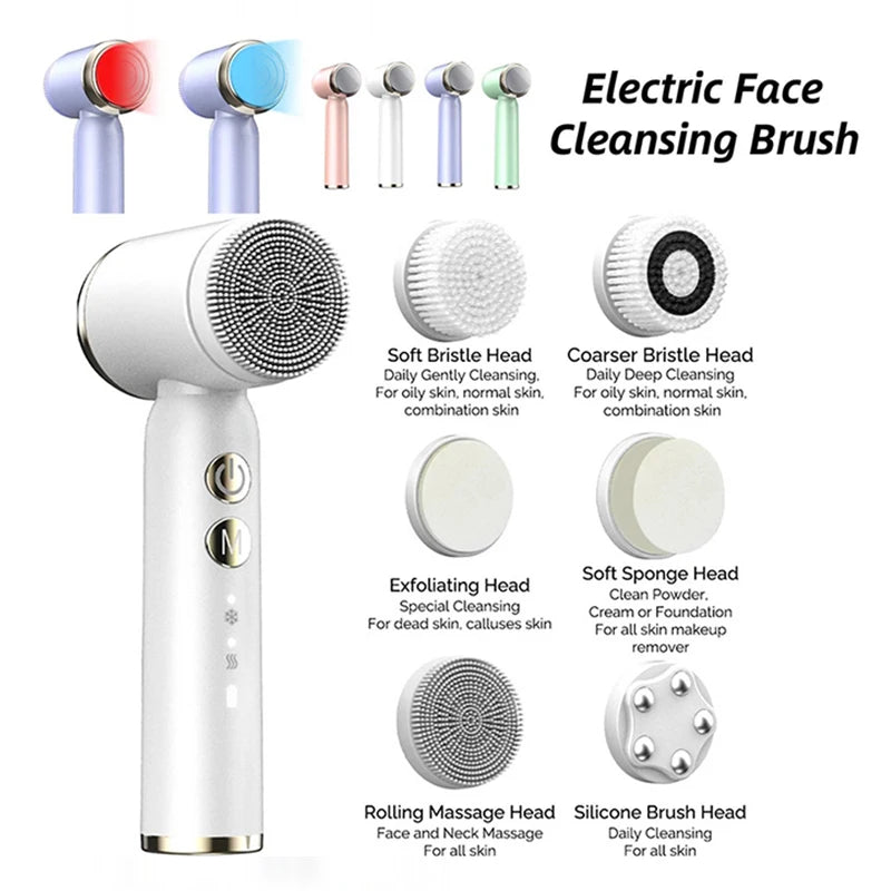 6 In 1 Ultrasonic Electric Face Cleansing Brush Compress Therapy